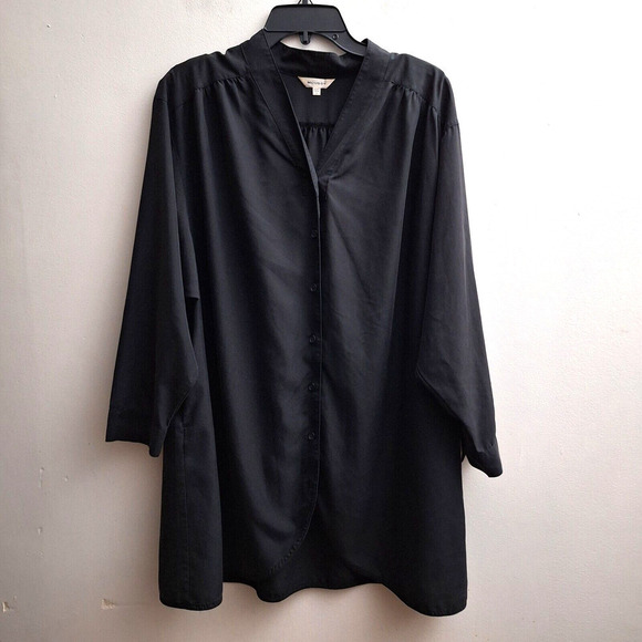 Moussy Tops - Moussy Tunic Shirt Button Womens F/OS Solid Black Long Sleeves Oversize Modal